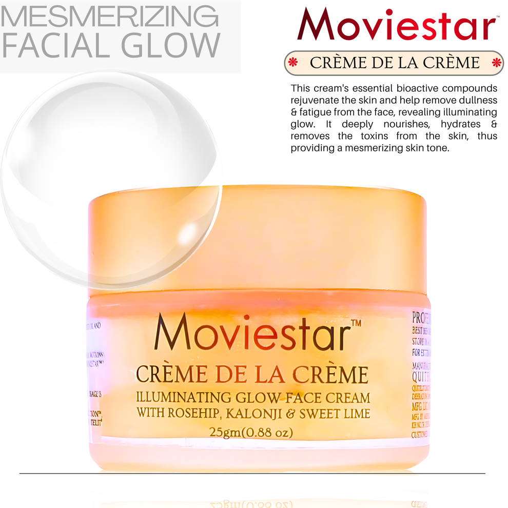 A close-up of Moviestar™ Crème De La Crème Night Cream by BestIndian, a luxurious night cream for glowing skin, infused with rosehip, kalonji, and sweetlime for a mesmerizing facial glow.