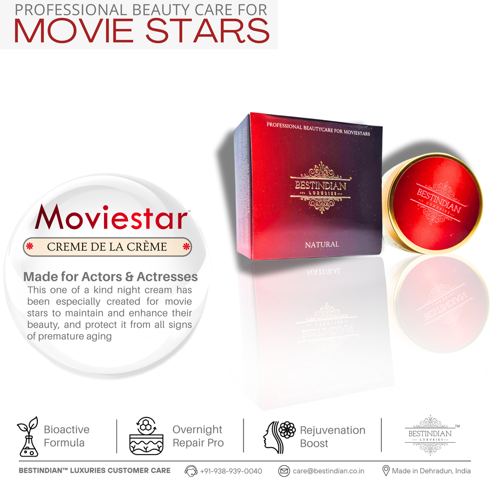 Moviestar™ Crème De La Crème Night Cream by BestIndian™ , the best night cream for actors and actresses, offering overnight repair and rejuvenating treatment for camera-ready skin.