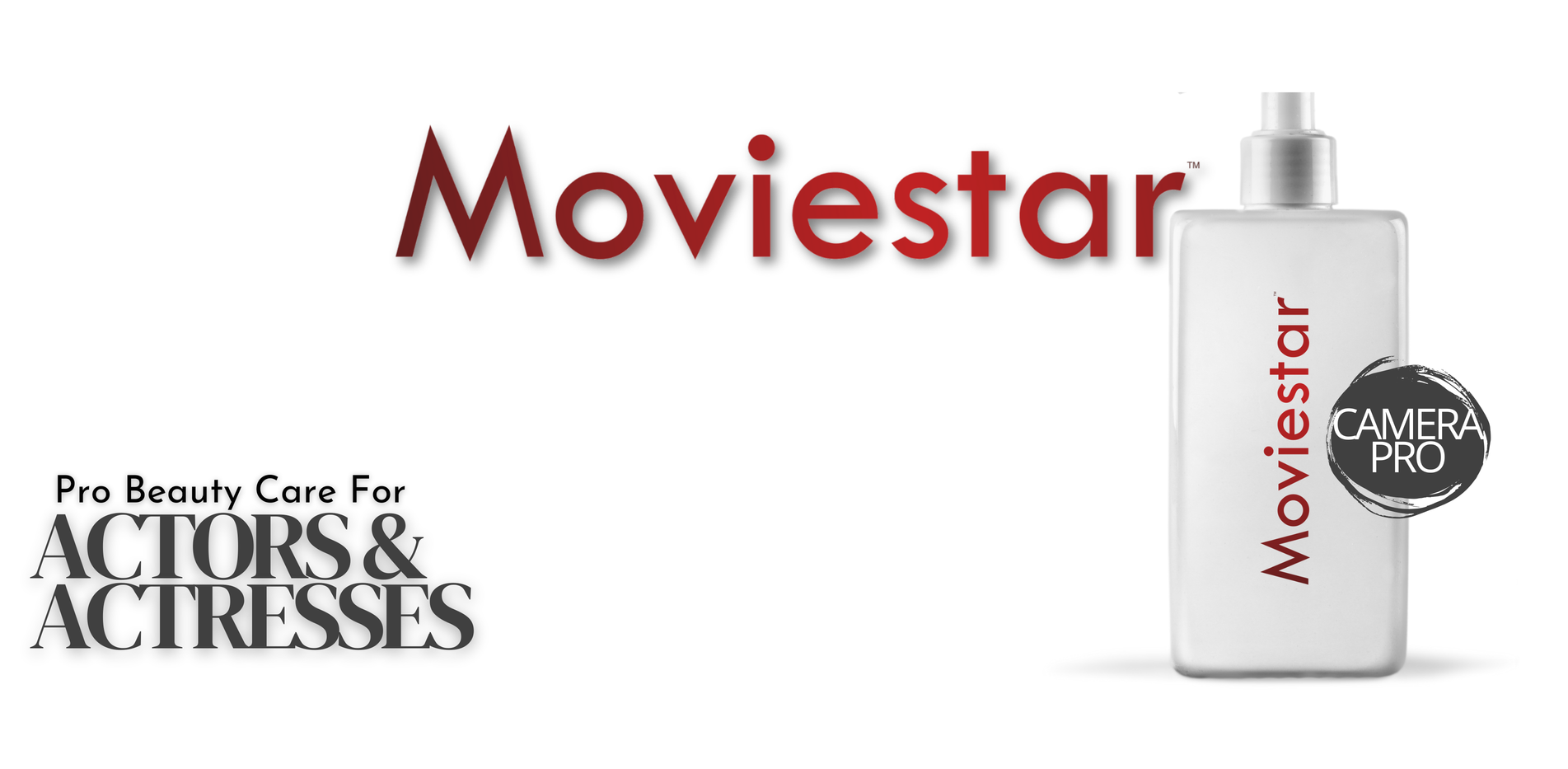 Moviestar professional beauty care products and perfumes for actors and actresses. Homepage slide of the promotional banner for Moviestar, a beauty brand by BestIndian, featuring the white Moviestar bottle and the Camera Pro seal.
