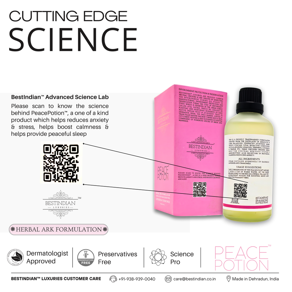 PeacePotion™ relaxing herbal tea, backed by cutting-edge science for relief, calmness, and peaceful sleep.